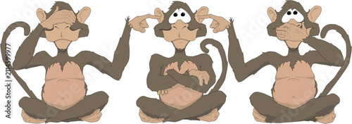 Photography Three playful monkeys together in vector illustration.