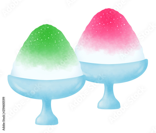 いちご味とメロン味のかき氷のイラスト