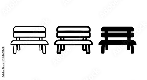 Park Bench Icons Set, Outdoor Seating Vector Graphics, Public Furniture Collection, Simple Line Art