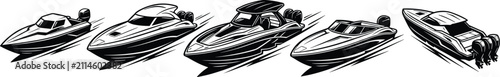Konstfotografi Modern speedboats racing collection with high speed motorboat vessels cruise yac