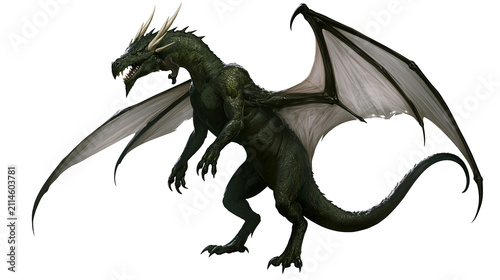 Green dragon with large wings and sharp claws