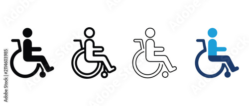 wheelchair accessibility icons in various styles and colors isolated on transparent background