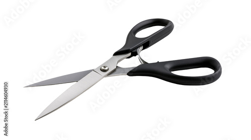 Cuadro en lienzo Sharp metal scissors with black plastic handles