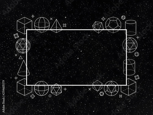 Geometric shapes frame on starry black night sky background