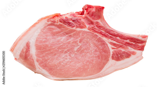 Fotografía Raw pork loin chop with bone and fat layer