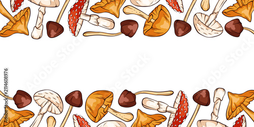 Quadro su tela Variety of mushroom cartoon frame border