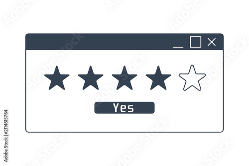 Retro computer window interface with a four star rating and a yes button