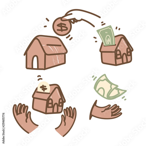 Hand Drawn Real Estate Investment and House Savings Icon Set Vector Doodle