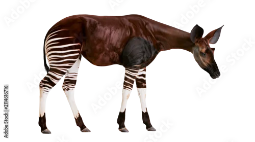 Obraz Okapi with zebra-like stripes on legs and hindquarters