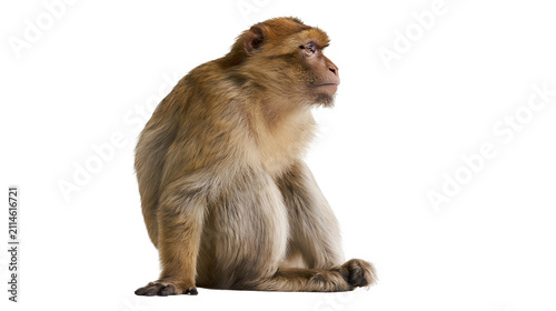 Obraz na plátne Barbary macaque monkey sitting profile view