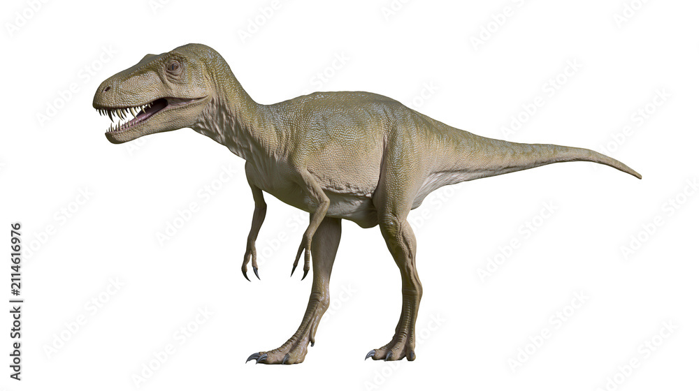 Fototapeta premium Carnivorous dinosaur with sharp teeth and claws, standing on hind legs