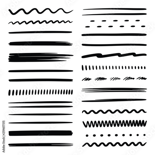 Quadro su tela Colección de líneas de tinta negra y trazos decorativos dibujados a mano