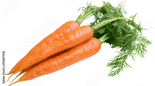 Canvastavla Three fresh orange carrots with green leafy tops