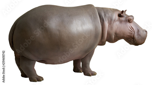 Cuadro en lienzo Large hippopotamus standing side view, grey skin texture