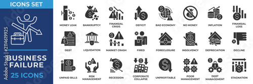 Obraz na plátne Business Failure Icons Collection Set