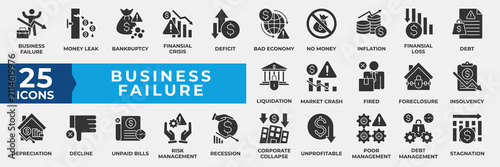 Cuadro en lienzo Business Failure Icon Set