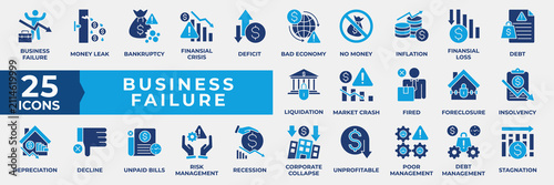 Cuadro en lienzo Business Failure Icon Set
