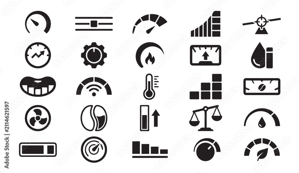 Fototapeta premium Technical status and measurement gauge icons for industrial monitoring