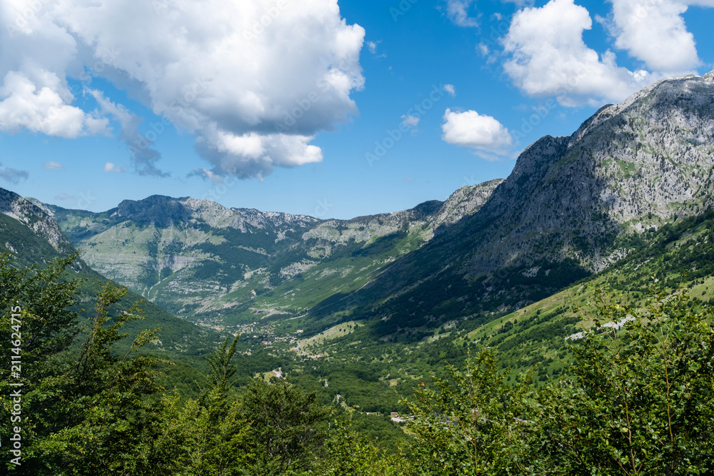 Fototapeta premium Scenic view of the lush green Theth valley Albania