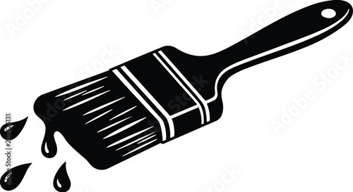 Vintage paintbrush vector icon, black paint brush with drips, artist tool logo