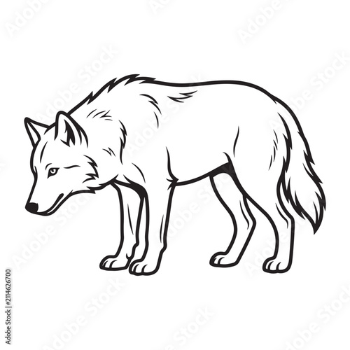 Crouching wolf line art drawing for kids coloring activity book and creative hobby.