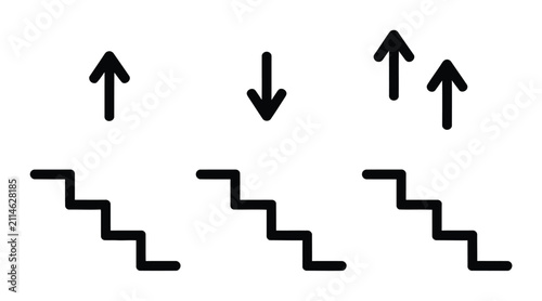 Conjunto de símbolos minimalistas que representan escaleras y flechas direccionales