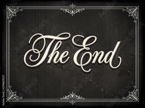 Vintage silent film The End title card with ornamental border