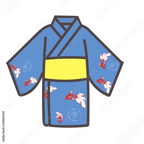 Obraz na plátne Blue yukata with goldfish pattern illustration