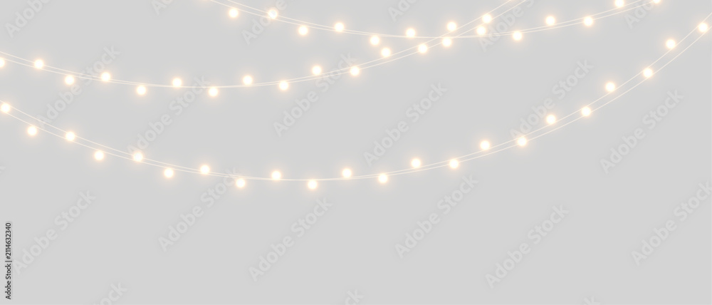 Obraz premium PNG Christmas lights with glowing bulbs for holiday cards and banners overlay background