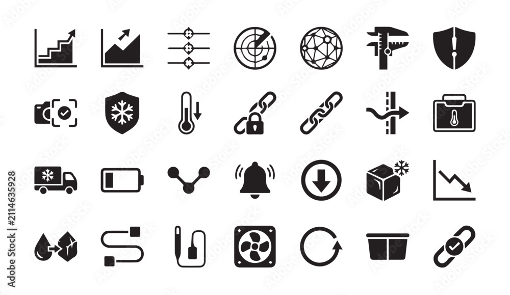 Fototapeta premium Data processing and industrial technology icon collection with technology