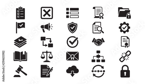 Legal documents and administrative business icon collection with business