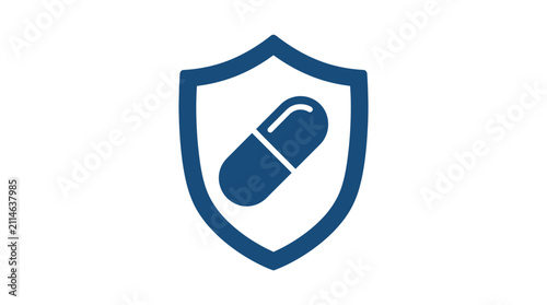 Fotografie Blue medical shield icon with pill capsule symbol.