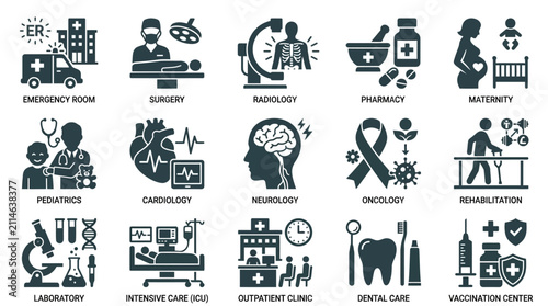 Fotografía Comprehensive set of healthcare services and medical specialties icons