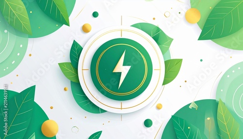 Sustainable Energy Concept with Green Leaves and Lightning Bolt