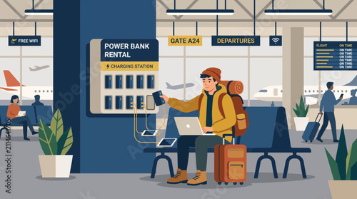 Nomad Charging Devices at Airport Using Portable Power Bank Station