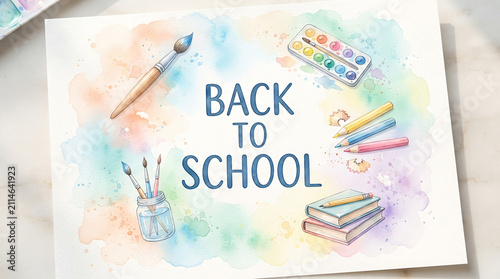 Back to School Supplies Watercolor Illustration