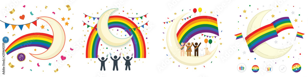Fototapeta premium Rainbow Pride Month celebration vector set design on a white background