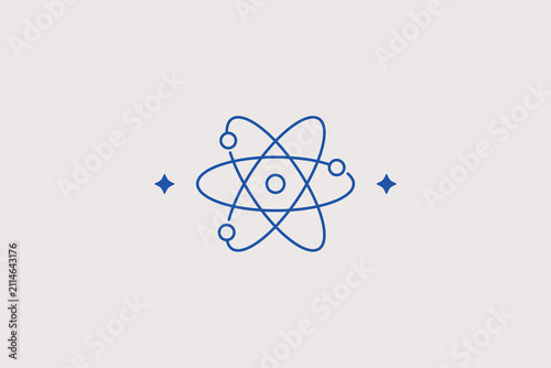Atom model line icon for physics laboratory. Vector illustration for nuclear energy, science research, quantum mechanics, education.