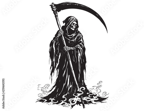 Obraz na płótnie Grim reaper silhouette illustration with scythe dark and ominous design