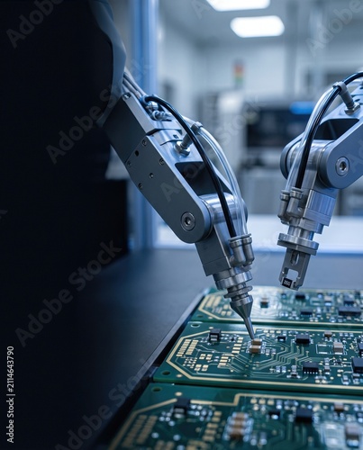 Robotic arms assembling small electronic components