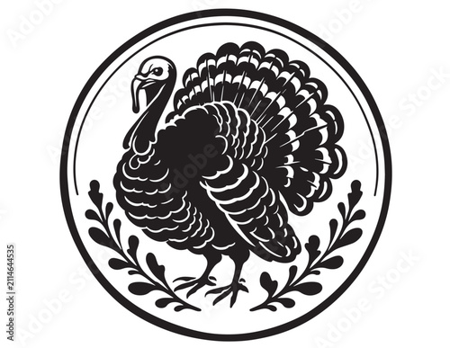 Turkey Silhouette Within A Circular Frame Black And White Illustration