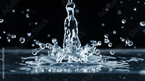 Water splashing against a black background creating ripples and droplets