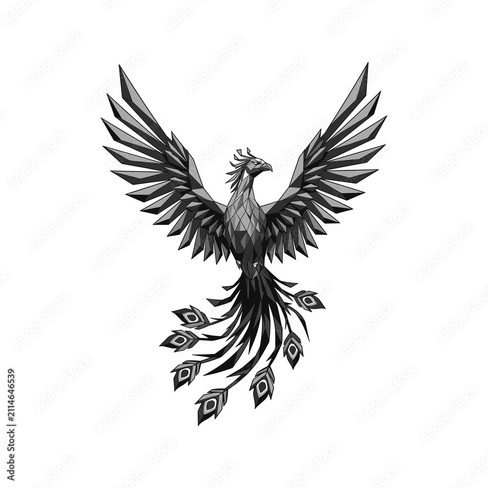 Fototapeta premium Majestic Phoenix Bird with Spread Wings in Detailed Illustration.