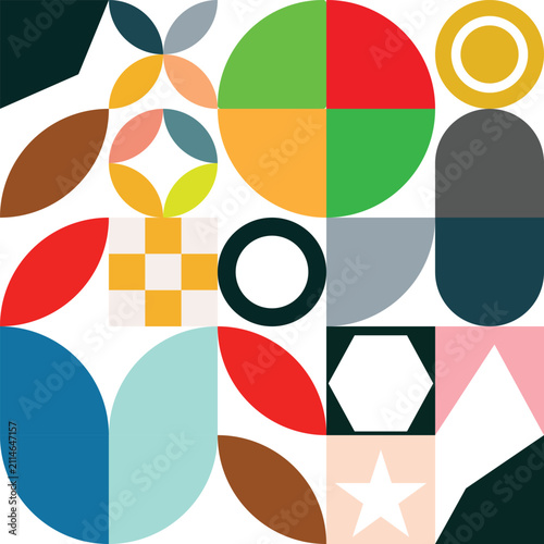 Abstract geometric pattern with colorful shapes isolated on white background