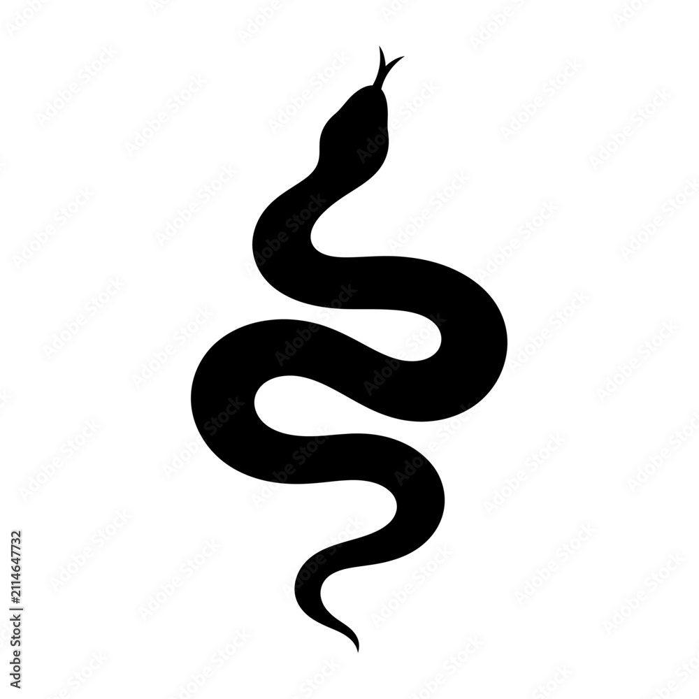 Fototapeta premium Snake silhouette with tongue out vector illustration. Crawling serpent icon for logo design.