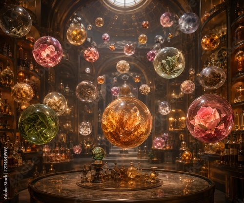 Amber Scent Memory Library with Floating Aroma Orbs