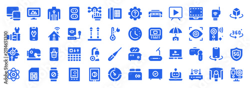 Fotografie Blue icon set for smart security systems and modern household electronic devices