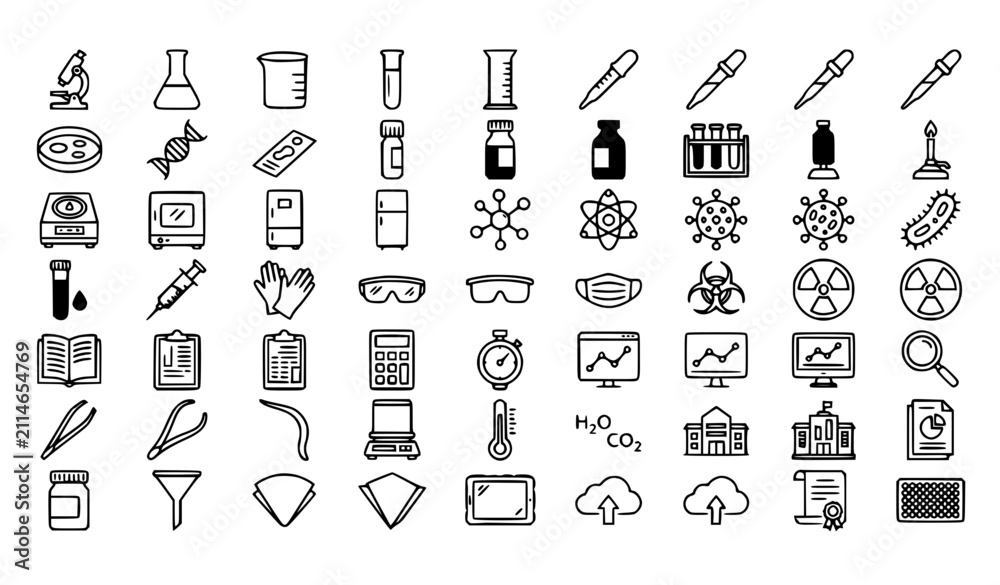 Fototapeta premium Scientific Laboratory Outline Icon Pack Editable Stroke Research Vector Set