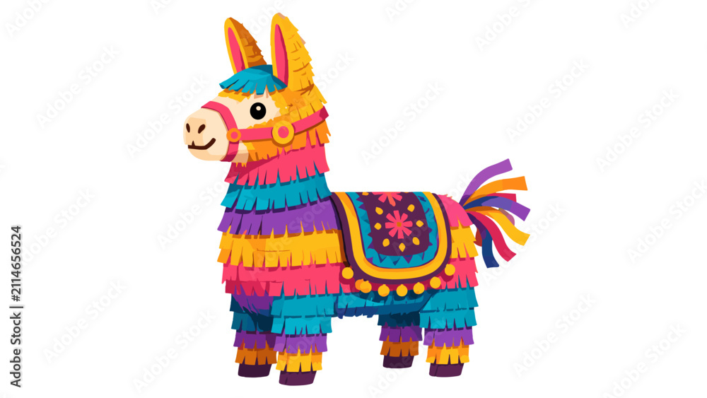 Fototapeta premium Colorful fringed llama pinata isolated on white background