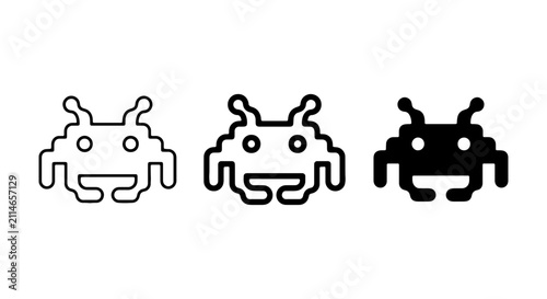Retro Pixel Alien Icons, Vintage Space Invader Vector Graphics, Classic Arcade Game Character Set